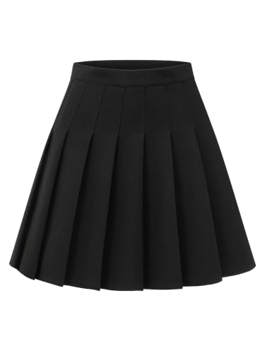 Shestellar Women's High-Waisted Pleated A-Line Mini Tennis Skater Skirt Black M