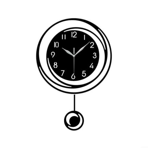 Moderne dekorative Wanduhr, mit Pendel, batteriebetrieben, leise, nicht tickend, Quarz-Uhrwerk, großes Display für Wohnzimmer, Küche, Zuhause, Büro, schwarz, 45 x 30 cm