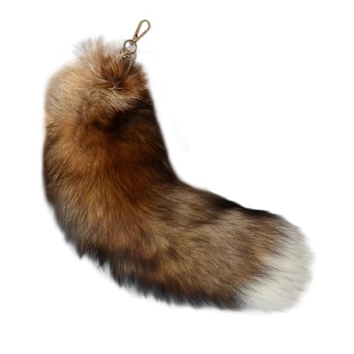 Image of 15.75 Inch Long Fluffy Faux Fur Tail Keychain, Fake Animal Tails for Handbags Backpacks Charm Tassel Ornaments (Brown-Black)