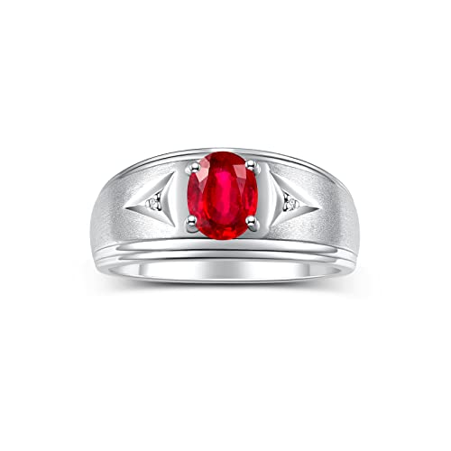 Bague classique en argent sterling 925 avec rubis et diamants pour homme