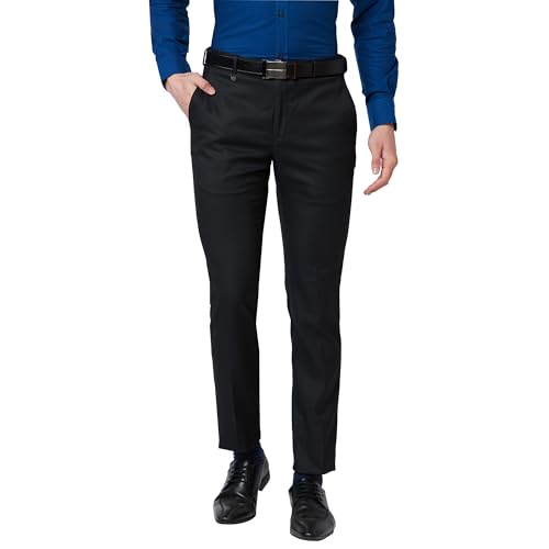 Image of Park Avenue Men's Polyester Blend Checks Small Pattern Super Slim Fit Flat Front Formal Trouser