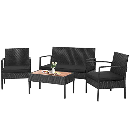 Tangkula 4 Piece Patio Rattan Conversation Set