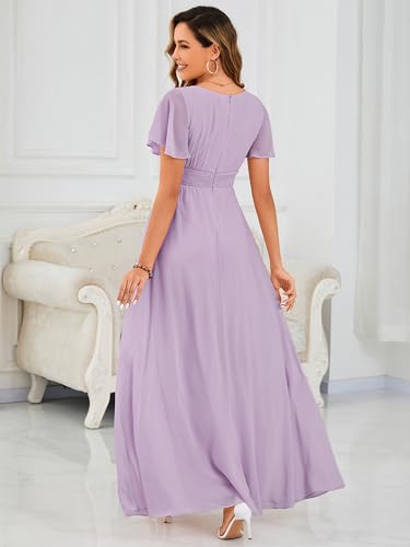 Image of Ever-Pretty Women's Spring Elegant Round Neck Short Sleeve Chiffon Empire Waist Floor Length Formal Dresses Bridesmaid Dress