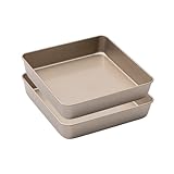 Bakestudio Square Cake Pan set of 2, Deep Baking Sheets for oven, Nonstick Baking Tray, Gold-Perfect...