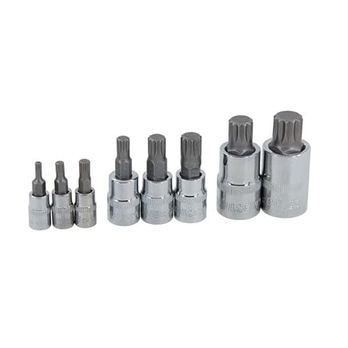 Neilsen CT4803 8pc Spline Bit Set - 1/4" 3/8" 1/2" Drive | Sizes: M4, M5, M6, M8, M10, M12, M14, M16 | CRV Sockets | S2 Bits | Supplied on Rail | Ideal for XZN Fasteners