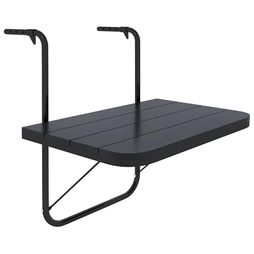 Outsunny Table de Balcon Suspendue Pliable Plateau rectangulaire et Hauteur réglable Cadre en en Aluminium dim. 60L x 40l x 55-64H cm Noir