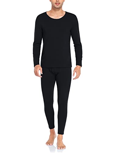 Colorfulleaf Thermal Underwear For Men Set Soft Fleece Lined Warm Base Layers Long Johns For Men Thermal Top And Bottom (Black, L) #TOP14