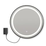 LOLAhome Espejo de Pared Redondo Marco Negro con luz LED Blanca de 60 cm