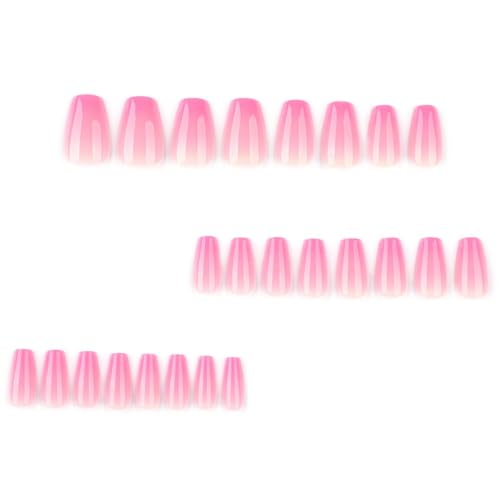 Image of Short Press on Nails Pink Ombre Fake Nails Short Coffin Glue on Nails Glossy False Nail French Tip Stick on Nail Nature Reusable Artificial Acrylic Full Cover Nail for Women Manicure 24Pcs