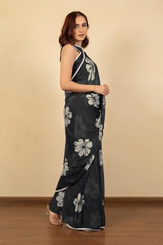 Image of MIRCHI FASHION Women Saree Floral Print Chiffon | Lightweight Festive Occasion Sari for Farewell and Functions with Unstitched Blouse Piece