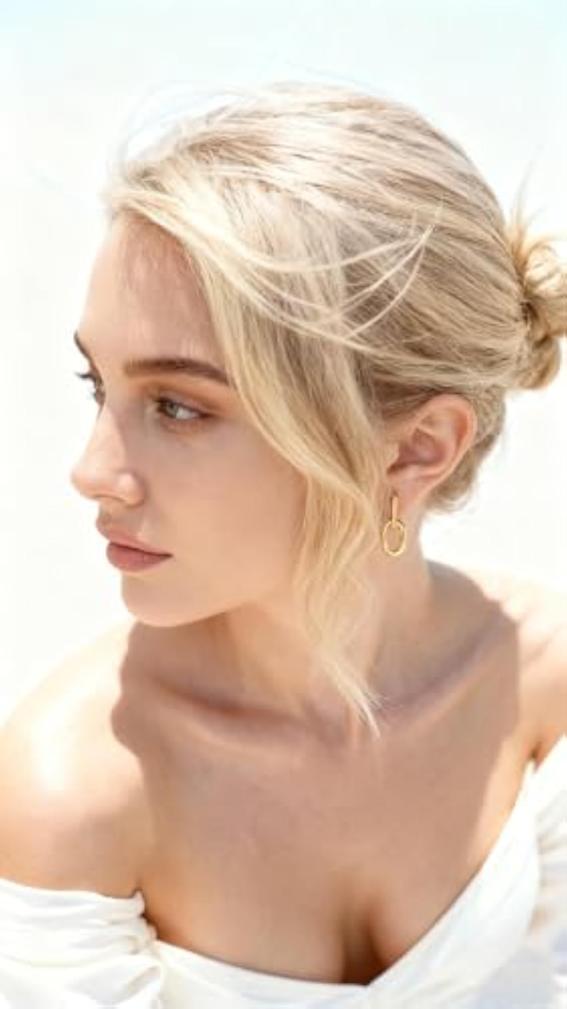 Women's 24K Gold Plated Clip On Double Hoop Drop Earrings