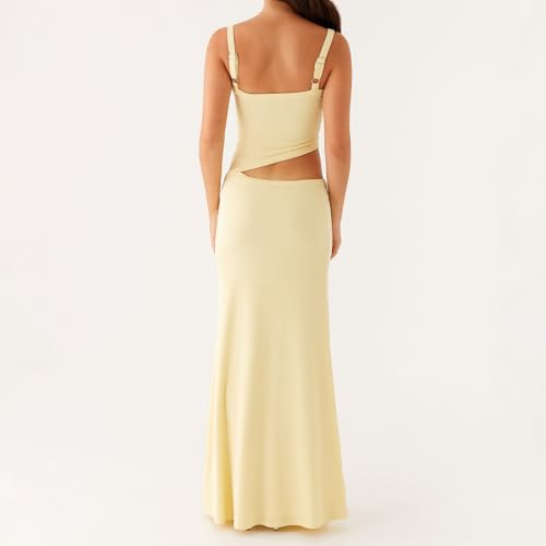 Image of Women Cut Out Maxi Dress Sleeveless Spaghetti Strap V Neck Backless Summer Bodycon Long Dress Party Dress