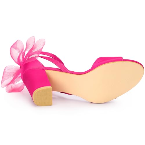Allegra K Allegra K Women's Bow Shoes Chunky Heel Fuchsia Heels Sandals 8 M US
