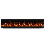 70 inch Electric Fireplace, 4.3' Ultra-Thin Electric Fireplace Inserts, Ultra-Narrow Frame, Wall Mounted and Recessed Fireplace, Log & Crystal, Touch Screen & Remote Control, 1500W