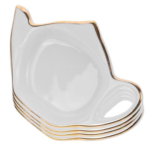 BESTOYARD Set of 4 Ceramic Teapot Shaped Tea Bag Coasters,Candy Saucer Holder Tray, White Rest Dish for Home, Office, Organizing Tea Time