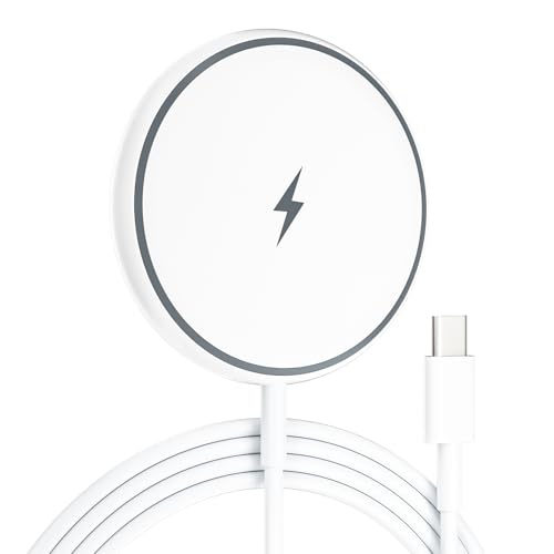bakibo Magnetic Wireless Charger, Mag-Safe 15W Wireless Charging Pad Built-In LED 4 ft Cable Charging Mat Station for i-Phone 16/15/14/13/12 Series, for Air-Pods 3/Pro/Pro 2, White