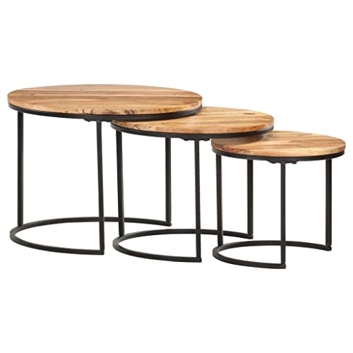 vidaXL Tables Gigognes 3 pcs Table Basse Table d'Appoint Table de Salon Table de Canapé Couloir Salle de Séjour Maison Intérieur Bois d'Acacia Massif