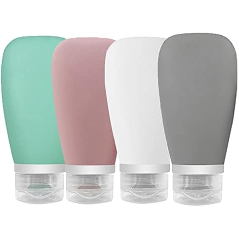 Travel Bottles for Toiletries 90ml, 4 Pack Silicone Travel Toiletries Portable Travel Containers Set Leak Proof Refillable Squeezable Silicone Bottle for Liquid Shampoos, Soap and Cosmetic Cover
