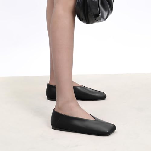 Image of MODENCOCO Womens Flats Square Toe Ballet Flat for Women Loafers Flats Dress Shoes Comfortable Business Casual Work Shoes
