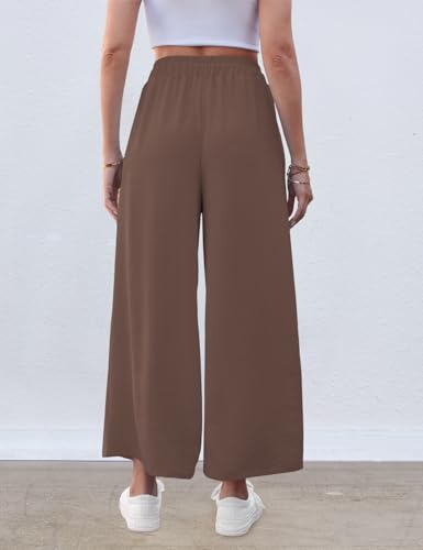 Image of ZJCT Wide Leg Palazzo Pants for Women Summer Beach Pants Flowy Loose Casual Lounge Pajama Yoga Pants with Pockets