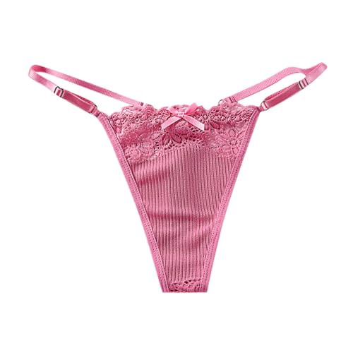 Tangas de hilo para mujeres, de encaje de color sólido, pantalones en T, braguitas tanga ajustables, rosa, L