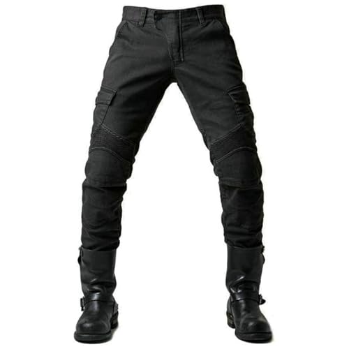 Herren-Reithose, schmale Passform, schwarz, schützende Motorradhose, Cargohose, Schwarz, L
