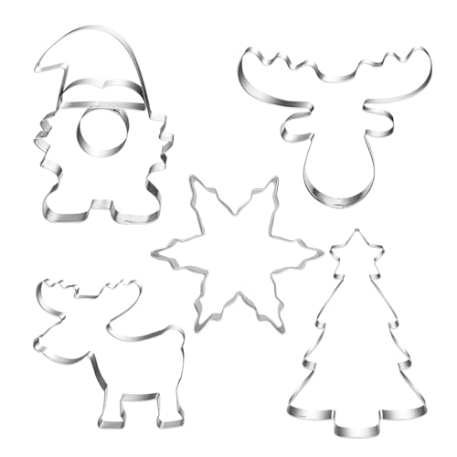 JOOTUEPO Formine per Biscotti di Natale, 5 Pezzi Stampo Biscotti Natalizi in Acciaio Inox, DIY Cottura Decorazioni Dolci Biscotti per Babbo Natale, Fiocco di Neve, Renna, Albero