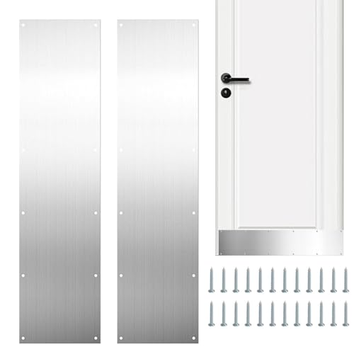 2 placas de protección de puerta de acero inoxidable cepillado, placas de aluminio satinado, placa de patada de acero inoxidable, placa de metal para decoración de puertas, evita que la puerta se