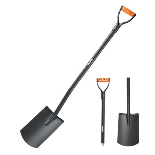 VEVOR Pala Cuadrada de 122 cm, Pala de Transferencia con Hoja de Acero Aleado y Mango en D Antideslizante, Herramienta Desmontable para Jardinería, Construcción, Excavación y Limpieza de Nieve