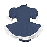 Lockable Bodysuit with Skirted Cross-Dresser Lolita Puff Short Sleeve Rompers Sissy Dress (Navy Blue,7X-Large)