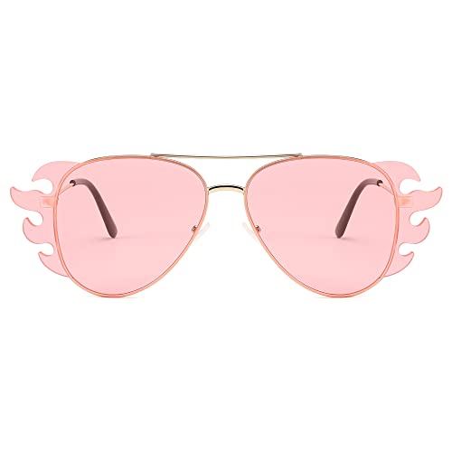 FEISEDY Pilot Fire Flame Sunglasses for Women Men Oversized Frame Unisex Party Glasses B9061