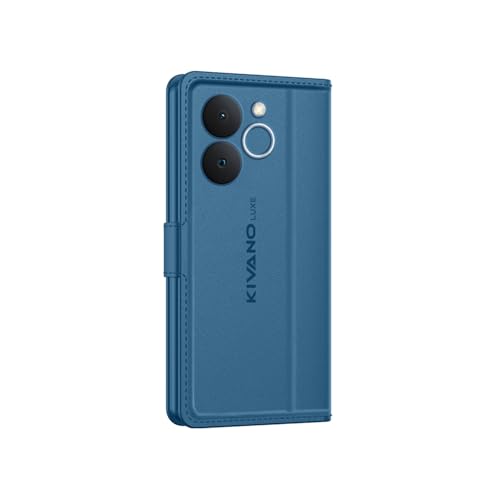 Image of KIVANO LUXE Compatible for Realme C71 4G / Realme Narzo 80 Lite 4G Luxury Handmade Leather Magnetic Flip Folio Case | Card Holder & Kickstand | Slim Protective Cover | Unisex - Blue