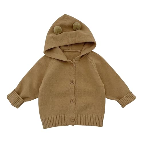 Baby Girls Knit Cardigan Cute 𝗕ear Ear Hooded Sweater Basic Long Sleeve Classic Knit Cardigan with Button for Boys