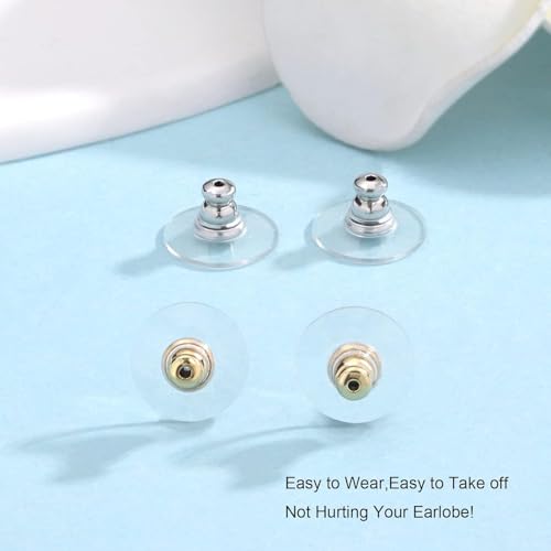 Image of Earring Back Stopper (200 Pcs) - Secure Metal Earring Backs with Rubber Grip for Studs & Heavy Earrings | Non-Slip Replacement Earring Stoppers (Gold & Silver Combo)
