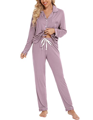 Image of Pjmlifecoco Pajamas Set Long Sleeve Womens Button Down Sleepwear Two Piece Nightwear Soft Pj Lounge Sets S-XXL
