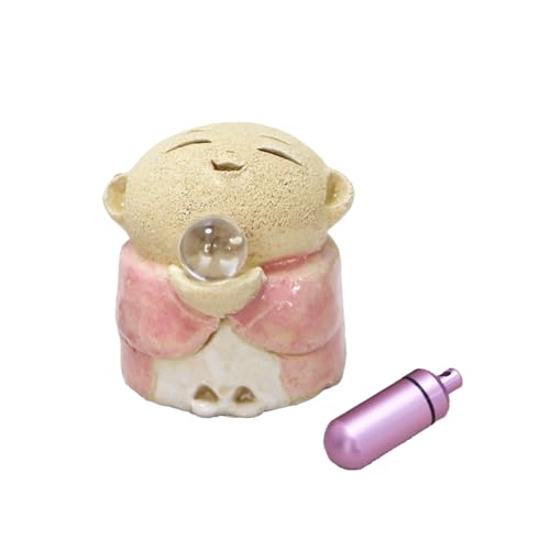 ミニ骨壷 水晶玉持ち地蔵 地蔵 手作り かわいい 遺骨入れ メモリアルカプセル ミニ骨壺 (ピンク)