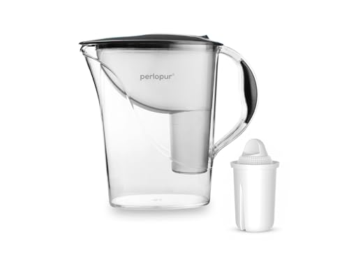 Standard-Wasserfilter PerloPur (anthrazit) mit 1 Classic Filterkartuschen - Reduzierung von Kalk, Chlor, Blei & Kupfer - kompatibel zu Brita Classic - Made in EU