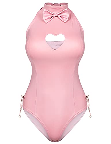 Yuriko Womens Bunny Costume Girl Suit Button Crotch Romper Onesie Bodysuit Cosplay Costume Furry Cat Ear Gloves Socks set(Pink Plus Size 5XL) - Image 3