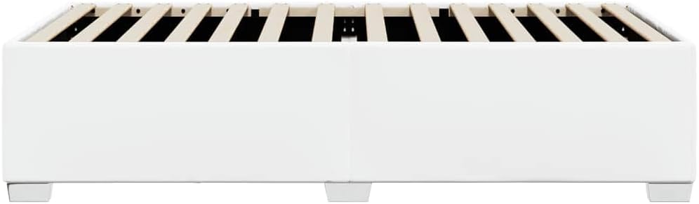 Twin XL Bed Frame White Faux Leather with Sturdy Slatted Platform, Durable Engineered Wood Foundation, Modern Minimalist Bedroom Furniture for Mattress Support and Easy Assembly