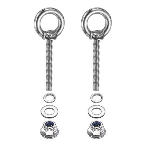 Image of PATIKIL M4 x 30mm Shoulder Eye Bolt, 2 Pcs 304 Stainless Steel Lifting Ring Threaded Eye Bolt with Flange Lock Nuts Spring and Flat Washers for Hanging Tie Down Straps Outdoor Indoor