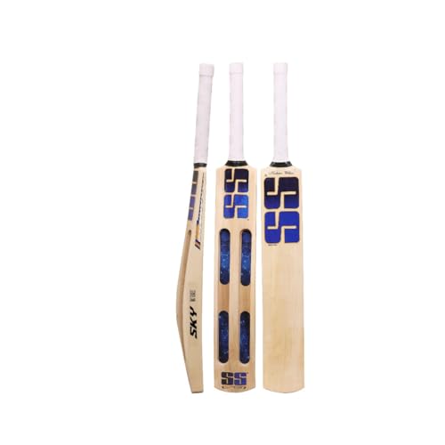 Image of SS Sky Players Kashmir Willow Cricket Bat | Full Size Short Handle | Thick Edges, Light Pickup & Huge Sweet Spot | for Leather & Tennis Ball Practice