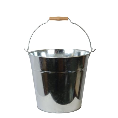 Easy Shopping Multipurpose Galvanised Metal Bucket with Wooden Handle Capacity 10L 12L 15L 18 Liter Perfect for Home Garden Kitchen Bathroom & Industrial Use (10 Liter)