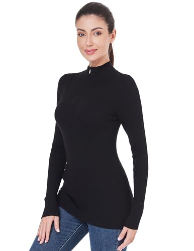 AmélieBoutik Women 1/4 Zip Long Sleeve Collared Ribbed Pullover Knit Sweater Tops3
