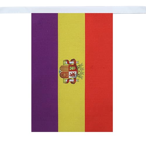 Image of AZ FLAG Second Spanish Republic Coat of Arms 6 meters BUNTING Flag 20 flags 9'' x 6'' - Spain Republican STRING flags 15 x 21 cm