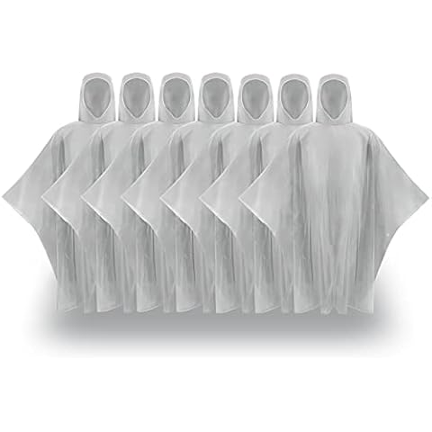 Ahasdo Rain Poncho with Drawstring Hood [Pack of 5] Emergency Disposable Rain Ponchos Family Pack for Adults & Kids-Clear Cover