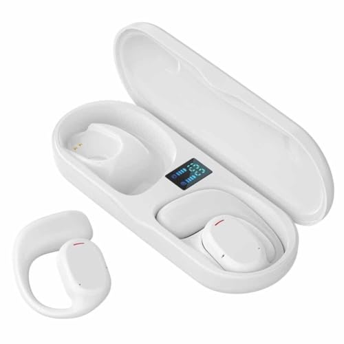 骨伝導 集音器イヤホン しゅうおんき 開放型耳掛け 骨伝導 ヘッドセット、骨伝導開放型ヘッドフォン、ノイズキャンセリングブームマイク付き開放型ヘッドフォン、ランニング用スポーツイヤホン 外音取込み高齢機能(白)