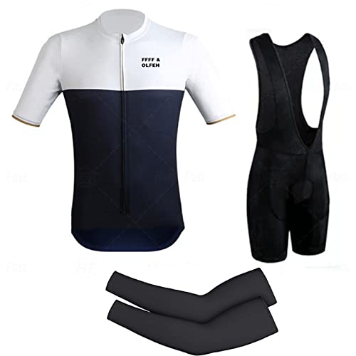 Vêtements Cyclisme Pro Homme Tenue Cycliste Manche Courte, Été Jerseys VTT et Cuissard à Bretelle avec 9D Coussin Gel, Cycling Route Respirant Séchage Rapide (Blanc,XS) Cover