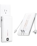 VEEKTOMX Portable Charger with Built in Cables 10000mAh, Power Bank for iPhone with AC Wall Plug, Fast Charging USB C Slim Battery Pack with LED Display Compatible with iPhone 17/16/15/14, Samsung