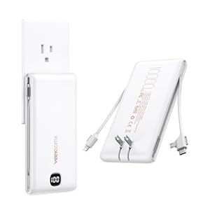 VEEKTOMX Portable Charger with Built in Cables 10000mAh, Power Bank for iPhone with AC Wall Plug, Fast Charging USB C Slim Battery Pack with LED Display Compatible with iPhone 17/16/15/14, Samsung