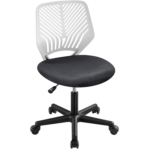 Image of Yaheetech Small Desk Chair, Armless Adjustable Swivel Seat, Dark Grey | Padded mesh seat and ventilated resin back, compact armless frame rolls and adjusts for study and small desks, holds 300 lb.